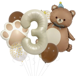Caramel bear balloon set with cream number 3 for toddler third birthday party decor