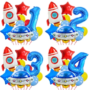 Astronaut Ruimte Thema Verjaardagsfeest Decoratie Raket UFO Aluminiumfolie Nummer Ballon Voor Kinderen Verjaardagsfeestje Benodigdheden