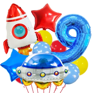Astronaut feestset met raket, UFO en nummer 9 ballon voor verjaardagsdecoraties