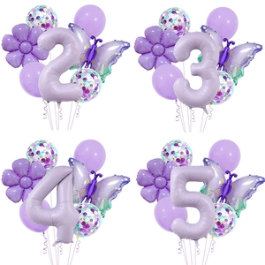 Purple Butterfly Number Balloon Decoration With Large Flower Latex And Confetti Balloons For Birthday Party Venue Layout Supplies