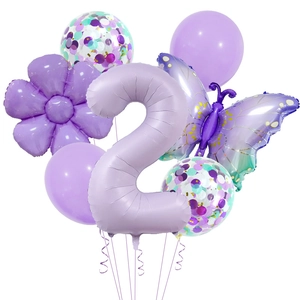 Purple balloon set with number 2, butterfly, and flower foil balloons for 2nd birthday