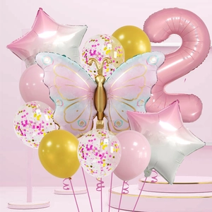 Pink butterfly balloon set for girls 2nd birthday party with star and number 2 foil balloons