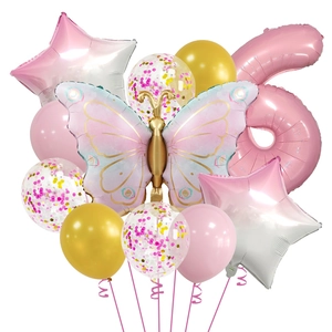 Pink butterfly and number 6 foil balloon set for 6th birthday party decoration