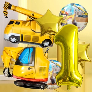 Bauparty-Set mit Bagger Kran und goldenen Nummer 1 Folienballons für Kinder