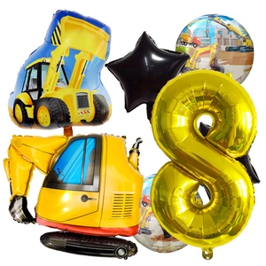 Baustelle Party Set mit Bagger, Bulldozer, Zahl 8 Ballon und Sternen für Kinder