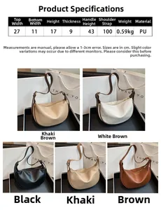 Detailed chart showing PU leather shoulder bag weights and five available color variants