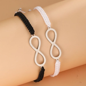 Minimalist infinity symbol hand-woven rope bracelet set in black and white colors