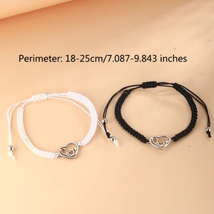 Detail showing adjustable braided heart charm bracelets with 18-25cm size dimensions