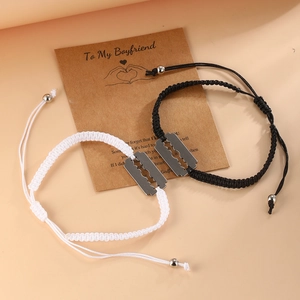 Couples braided rope bracelets with blade pendants on To My Boyfriend card