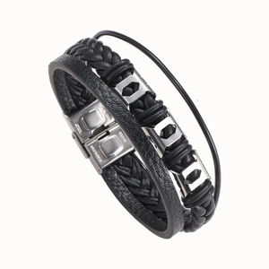 Men Multi Layer Braided Leather Bracelet Stainless Steel Magnetic Clasp Punk Vintage Style Jewelry