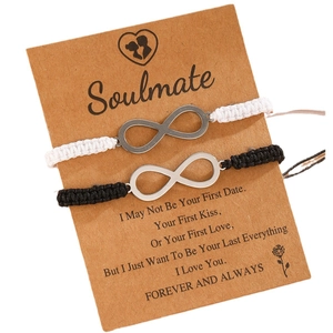 Infinity symbol braided rope couple bracelet set on Soulmate gift display card