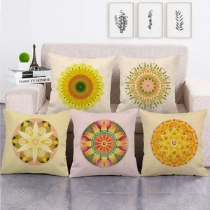 Decorative Throw Pillowcase Cotton Linen Blend Geometric Mandala Sunflower Pattern Bohemian Style For Sofa Couch Home Decor