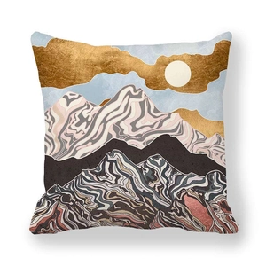 Détail de la texture de marbre paysage soleil et montagne sur taie en peau de pêche