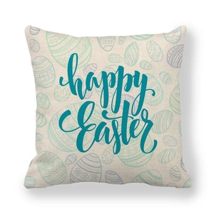 Linen Easter pillowcase with happy Easter text and hand-painted colorful eggs pattern