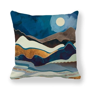 Housse de coussin en peau de pêche avec motif abstrait de montagne et de soleil