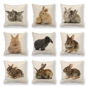 Funda de Cojín de Lino con Patrón de Conejito de Pascua Cuadrada Decorativa para Sofá Sala de Estar Decoración del Hogar Sin Relleno