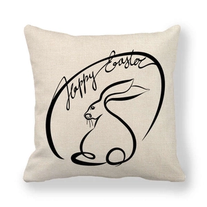 Leinen-Osterkissenbezug mit minimalistischem Hasendesign und Happy Easter Text