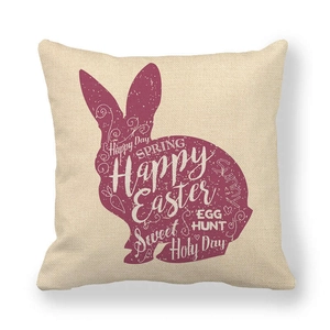 Oster-Kissenbezug aus Leinen mit Hasen-Silhouette und Happy Easter Schriftzug