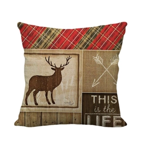 Housse de coussin en lin avec motif écossais et silhouette de cerf style campagnard