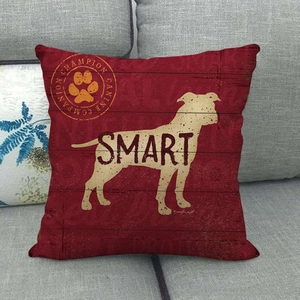 Vue détaillée d'une housse de coussin en lin rustique avec silhouette de chien vintage
