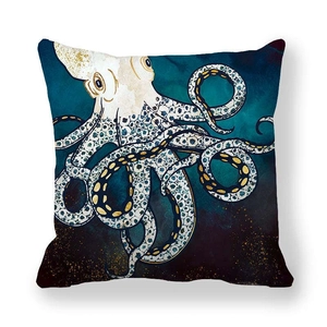 Detail of artistic octopus print on high-density peach skin fabric square pillowcase