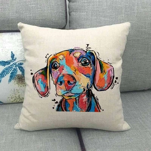 Fodera per cuscino in lino con illustrazione colorata di bassotto in stile pop art