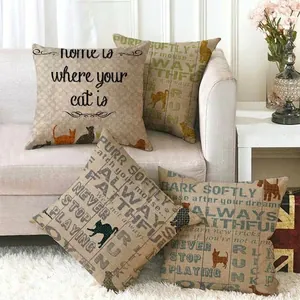 Linen pillow covers featuring cat and dog silhouettes with heartwarming pet quotes