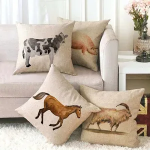 Set of four linen cushion covers featuring artistic oil painting animal patterns