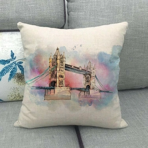 Fodera per cuscino in lino con stampa acquerello del Tower Bridge su tessuto beige