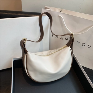 Crescent Half Moon Shoulder Bag PU Leather Underarm Crossbody Retro Solid Color Minimalist For Women