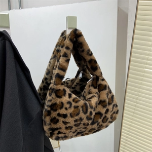 Women Fashion Plush Animal Print Underarm Bag Faux Fur Leopard Zebra Stripe Handbag Casual Soft Shoulder Bag For Daily