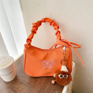 Women Butterfly Embroidery Hobo Bag Oxford Cloth Ruched Handle Underarm Purse Y2K Sweet Style Fashion Casual