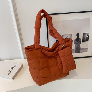 Sac Bandoulière Matelassé Pour Femmes Grande Capacité Avec Pochette Sac Fourre-Tout Rembourré Style Coréen Couleur Unie