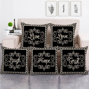 Decorative Throw Pillow Covers Linen Printed Inspirational Letter Quotes Retro Black Gold Cushion Case Sofa Couch Home