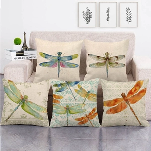 Vintage Libelle Druck Baumwolle Leinen Quadratischer Kissenbezug Dekorativer Kissenbezug Für Sofa Wohnzimmer Home Decor 45x45cm