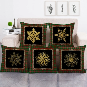 Christmas Pillow Covers Linen Gold Snowflake Leopard Print Border Scots Plaid Square Decorative Cushion Covers Sofa