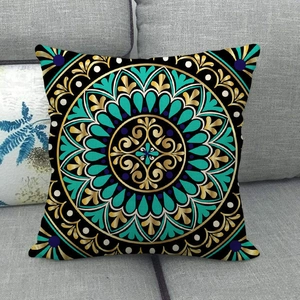 Macro shot of mandala pattern texture on square linen throw pillow for home decor