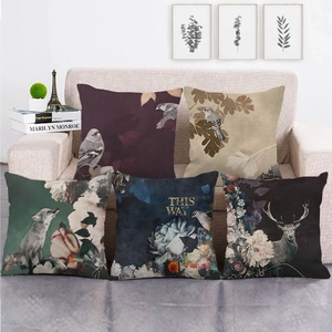 Linen Style Oil Painting Animal Floral Decorative Pillowcase Square Throw Pillow Cover For Sofa Living Room Home Decor