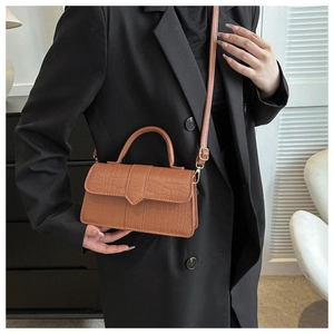 Dettaglio mini borsa marrone stampa coccodrillo con finiture color oro