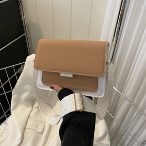 Women Small Square Crossbody Bag PU Leather Wide Geometric Strap Fashion Flap Shoulder Handbag Trendy