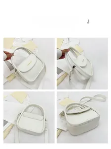 Detail view showing the four angles of the white textured PU leather small square handbag