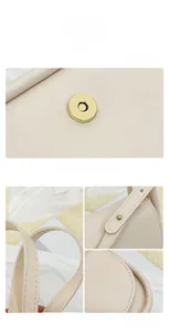 Détails du sac bandoulière en cuir beige avec fermoir magnétique doré et coutures précises