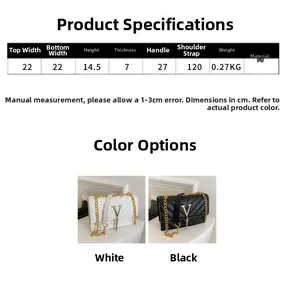 Paramètres de taille détaillés et affichage des couleurs du sac matelassé avec pendentif V