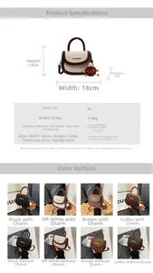 Vue détaillée du sac selle en similicuir montrant dimensions, matières et variantes