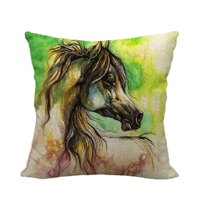Artistic wild horse watercolor print on square linen throw pillow case for sofa decor