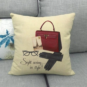 Texture dettagliata del copricuscino in lino con illustrazioni di moda da viaggio