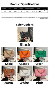 Guide des tailles et couleurs du petit sac carré matelassé en PU avec chaîne épaisse