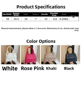 Detailed dimension guide and color options for the geometric quilted PU leather handbag