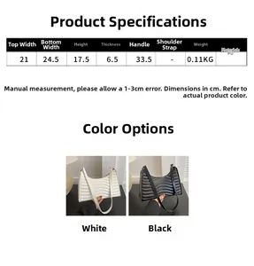 Detailed size chart for the PU leather shoulder bag showing measurements and weights