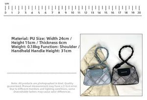 Detailed size specifications for the plaid underarm shoulder bag with dimensions and weight